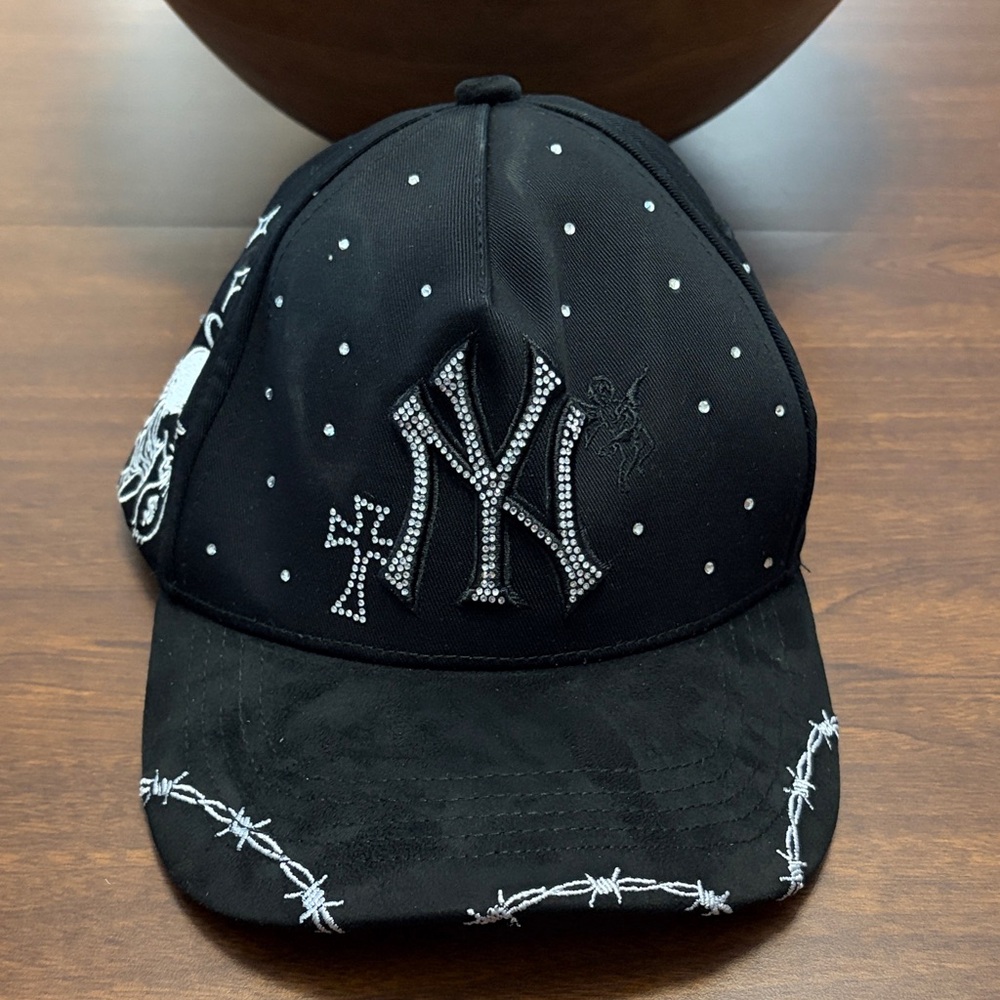 Black Embellished Rhinestone Logo Baseball Cap